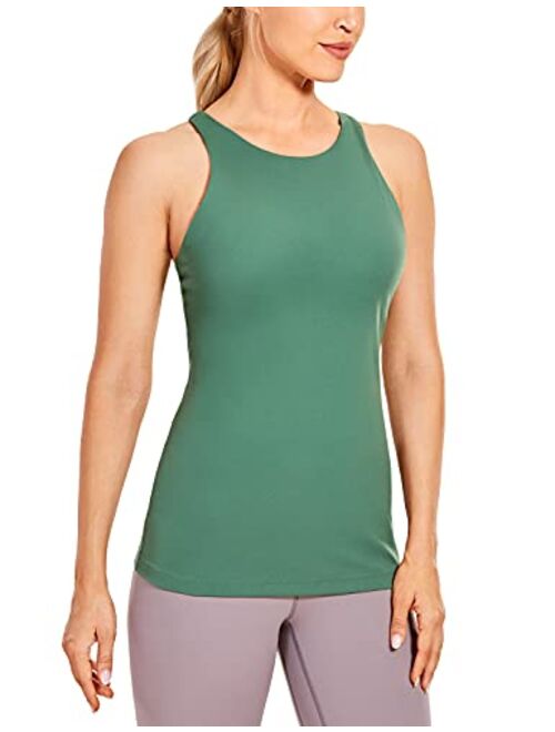 CRZ YOGA Women's Naked Feeling Soft Workout Tank Tops Racerback High Neck Athletic Shirts with Built in Bra