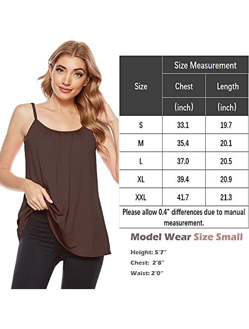 Womens Shirred Flowly Relaxed Lounge Built-in Cups Shelf Bra Tank Cami Vest  Top 