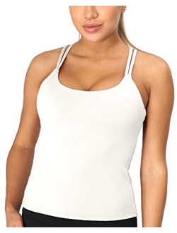 icyzone Padded Workout Tank Tops for Women - Strappy Yoga Crop Tops with Built in Bra 2 in 1