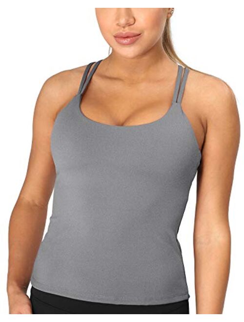 icyzone Padded Workout Tank Tops for Women - Strappy Yoga Crop Tops with Built in Bra 2 in 1