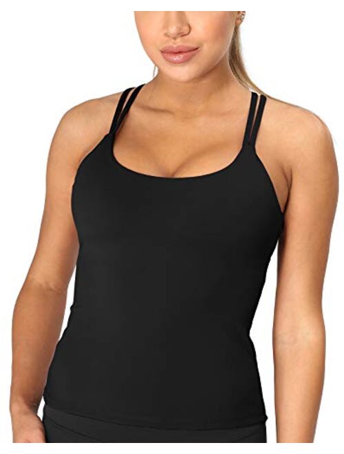 icyzone Padded Workout Tank Tops for Women - Strappy Yoga Crop Tops with Built in Bra 2 in 1