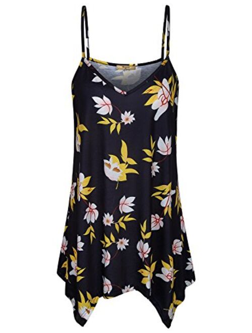 Miusey Womens Handkerchief Hem Flowy Top Casual Summer Spaghetti Strap Camisoles Tank