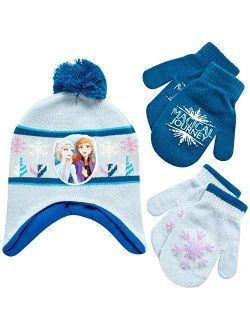 Girls Frozen Winter Hat and 2 Pair Gloves or Mittens (Age 2-7)