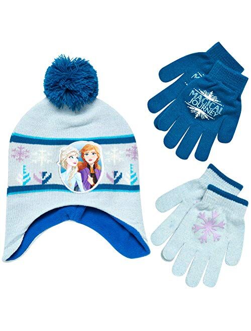 Disney Girls Frozen Winter Hat and 2 Pair Gloves or Mittens (Age 2-7)