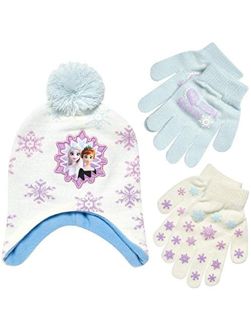 Disney Girls Frozen Winter Hat and 2 Pair Gloves or Mittens (Age 2-7)