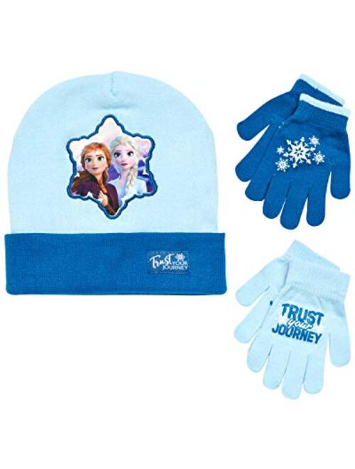 Disney Girls Frozen Winter Hat and 2 Pair Gloves or Mittens (Age 2-7)