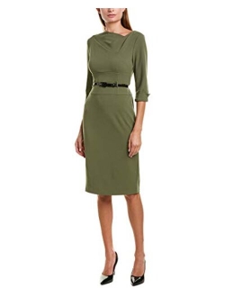 Women's Stretch Crepe Cowl Neck Fitted Midi Dress