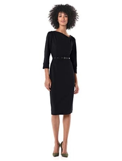 Women's Stretch Crepe Cowl Neck Fitted Midi Dress