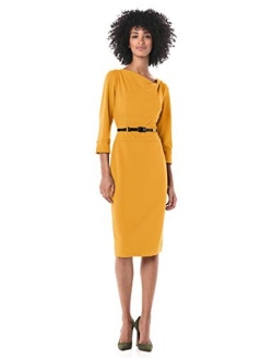 Women's Stretch Crepe Cowl Neck Fitted Midi Dress