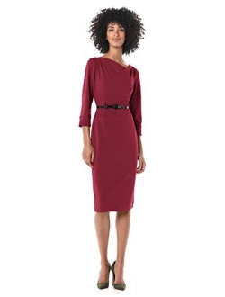 Women's Stretch Crepe Cowl Neck Fitted Midi Dress