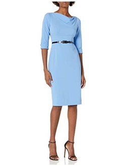 Women's Stretch Crepe Cowl Neck Fitted Midi Dress