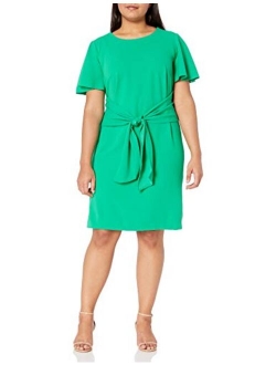 Women's Stretch Crepe Cowl Neck Fitted Midi Dress