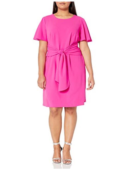 Donna Morgan Women's Stretch Crepe Cowl Neck Fitted Midi Dress