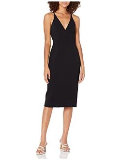 Dress the Population Women's Lyla Plunging Sleeveless Fitted Midi Sheath Dress