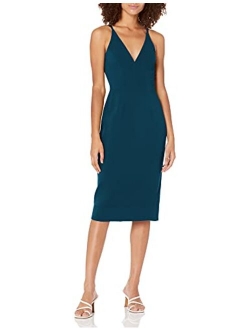 Dress the Population Women's Lyla Plunging Sleeveless Fitted Midi Sheath Dress