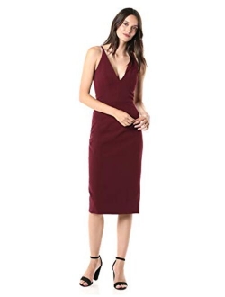 Dress the Population Women's Lyla Plunging Sleeveless Fitted Midi Sheath Dress