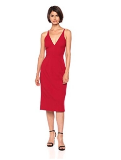 Dress the Population Women's Lyla Plunging Sleeveless Fitted Midi Sheath Dress