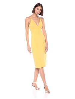 Dress the Population Women's Lyla Plunging Sleeveless Fitted Midi Sheath Dress