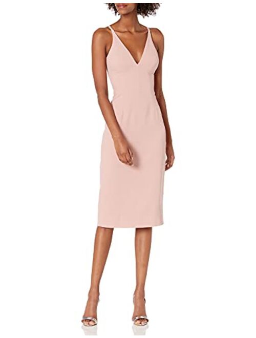 Dress the Population Women's Lyla Plunging Sleeveless Fitted Midi Sheath Dress