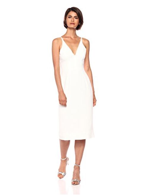 Dress the Population Women's Lyla Plunging Sleeveless Fitted Midi Sheath Dress