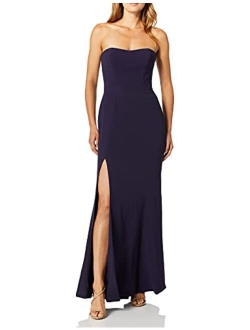 Dress the Population Women's Ellen Strapless Dress Solid Crepe Long Gown W Slit