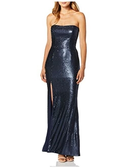 Dress the Population Women's Ellen Strapless Dress Solid Crepe Long Gown W Slit