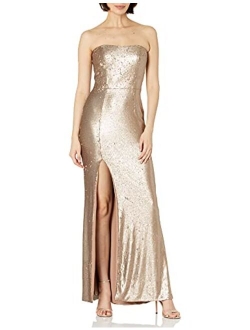 Dress the Population Women's Ellen Strapless Dress Solid Crepe Long Gown W Slit