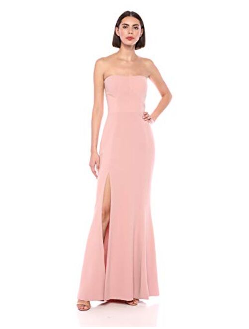 Dress the Population Women's Ellen Strapless Dress Solid Crepe Long Gown W Slit