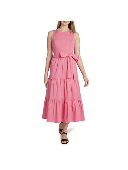 Tahari ASL Women's Sleeveless Cotton Poplin Tiered Ruffle Maxi Dress