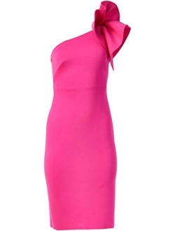 Women's One Shoulder Scuba Cocktail Dress with Ruffle Sleeve