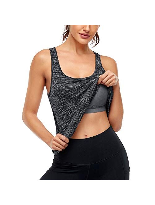 Cestyle Womens Workout Sports Yoga Racerback Tank Tops with Built in Bra Activewear