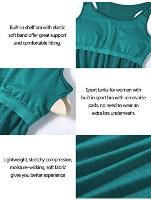 Cestyle Womens Workout Sports Yoga Racerback Tank Tops with Built in Bra Activewear