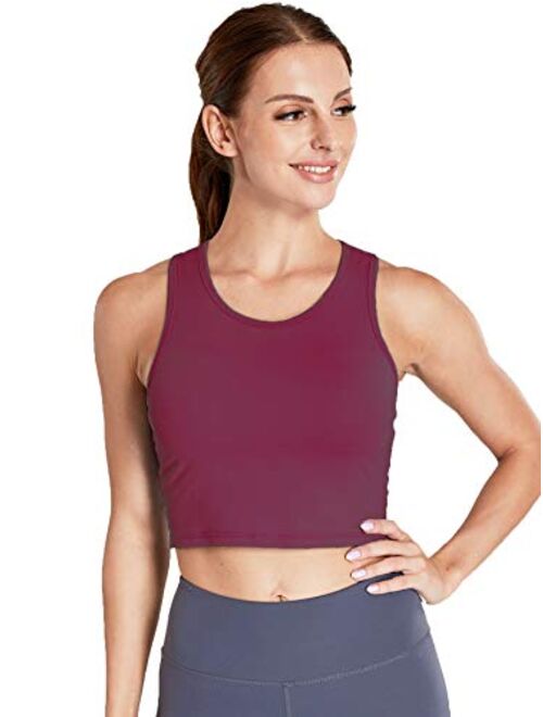 Move With You Women's Crop Tank Tops Longline Sports Bra with Built-in Bra Workout Running