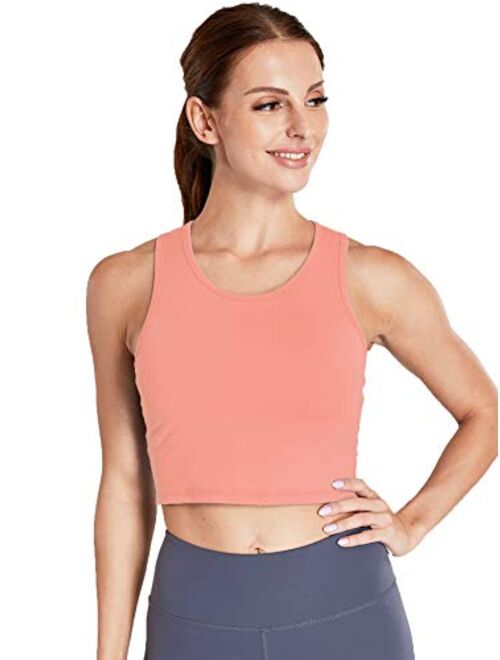 Move With You Women's Crop Tank Tops Longline Sports Bra with Built-in Bra Workout Running