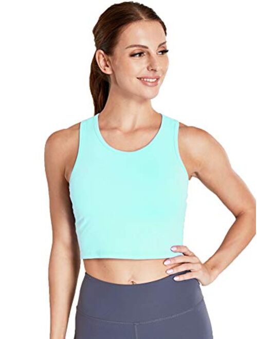 Move With You Women's Crop Tank Tops Longline Sports Bra with Built-in Bra Workout Running