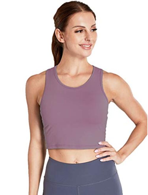 Move With You Women's Crop Tank Tops Longline Sports Bra with Built-in Bra Workout Running