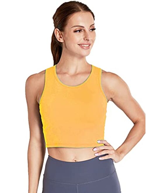 Move With You Women's Crop Tank Tops Longline Sports Bra with Built-in Bra Workout Running