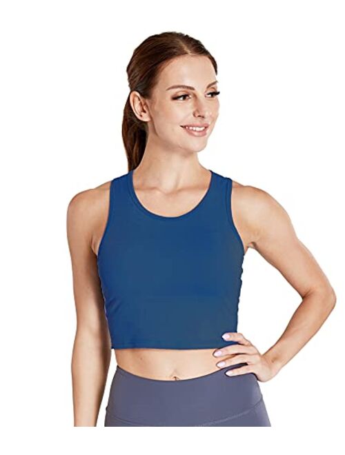 Move With You Women's Crop Tank Tops Longline Sports Bra with Built-in Bra Workout Running