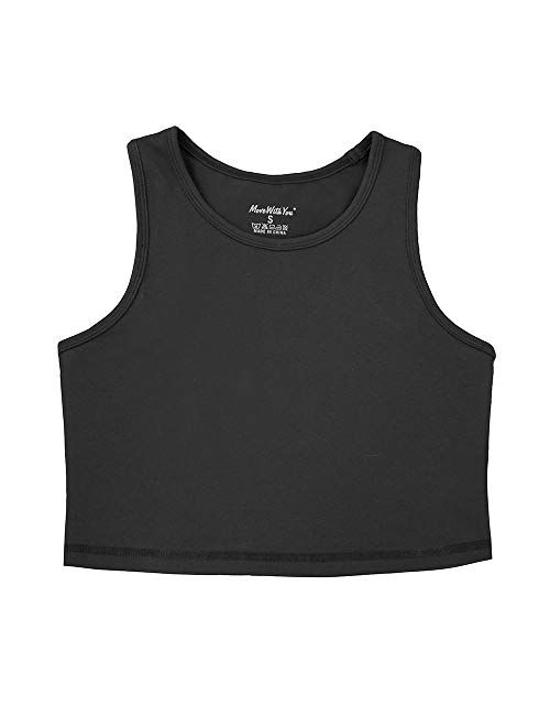 Move With You Women's Crop Tank Tops Longline Sports Bra with Built-in Bra Workout Running