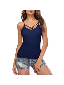 KIWI RATA Camisoles for Women with Built in Bra,Criss Cross Cami Top,Padded Tank Tops for Yoga,Cotton Vest