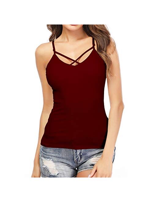 KIWI RATA Camisoles for Women with Built in Bra,Criss Cross Cami Top,Padded Tank Tops for Yoga,Cotton Vest