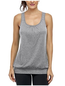 Miusey Womens Sleeveless Workout Racerback Yoga Tank Top with Built in Shelf Bra