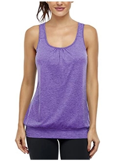 Miusey Womens Sleeveless Workout Racerback Yoga Tank Top with Built in Shelf Bra