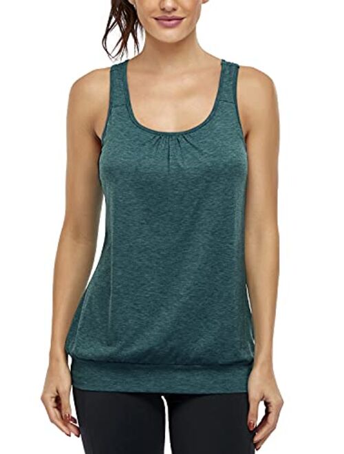 Miusey Womens Sleeveless Workout Racerback Yoga Tank Top with Built in Shelf Bra