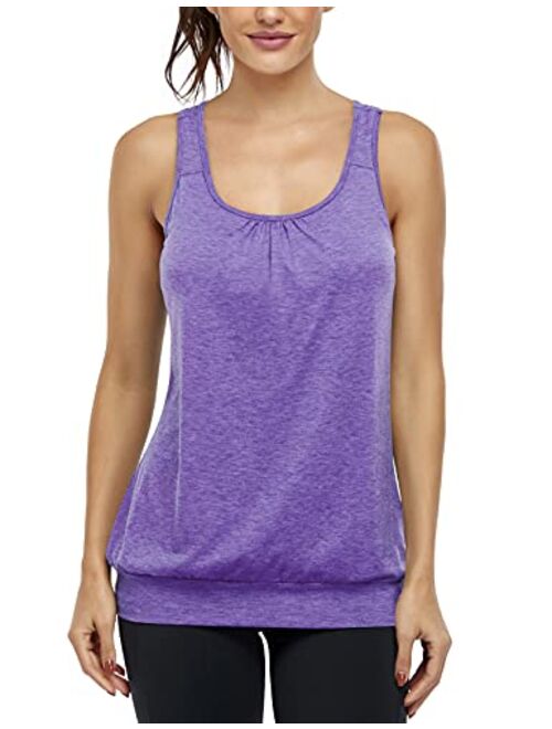 Miusey Womens Sleeveless Workout Racerback Yoga Tank Top with Built in Shelf Bra