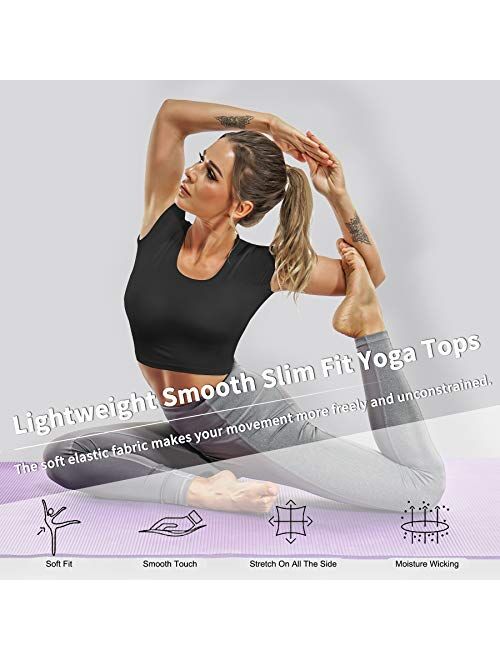 TrainingGirl Women's Slim Fit Workout Tops Mesh Back Yoga Crop Tops Short Sleeve Athletic Gym Fitness Shirt with Built in Bra