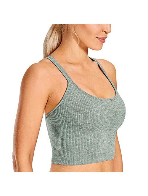 CRZ YOGA Women's Longline Sports Bra Padded Wireless Racerback Yoga Bras Crop Tank Tops