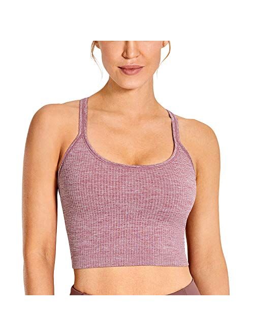 CRZ YOGA Women's Longline Sports Bra Padded Wireless Racerback Yoga Bras Crop Tank Tops