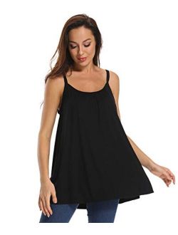 Women's Cami with Built in Bra Cup Casual Flowy Swing Pleated Tank Top with Adjustable Strap (S-4XL)