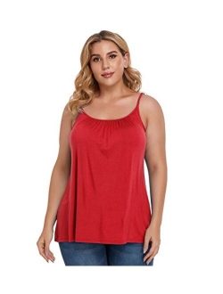 Women's Cami with Built in Bra Cup Casual Flowy Swing Pleated Tank Top with Adjustable Strap (S-4XL)